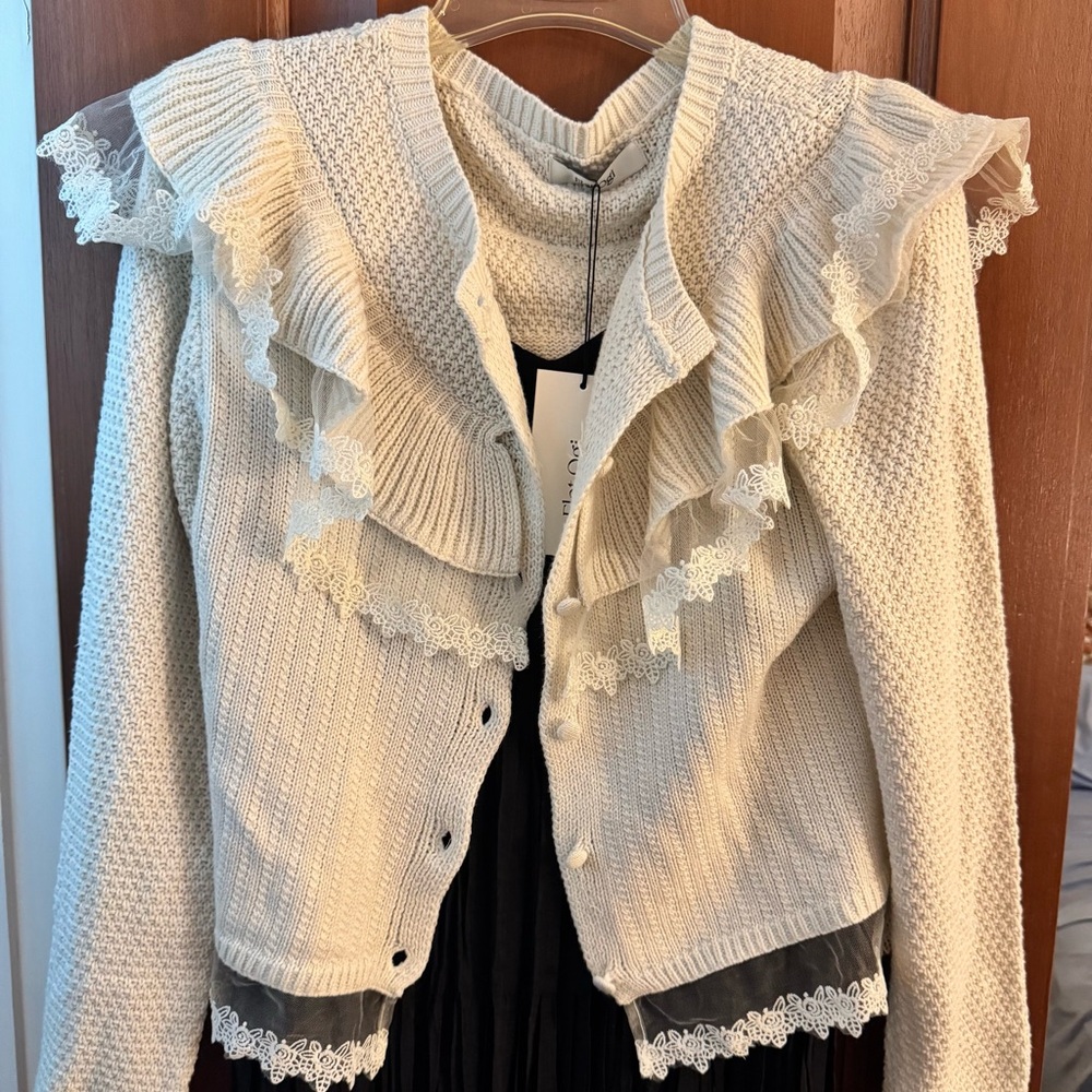 Women’s Cream Ruffled Cardigan Sweater